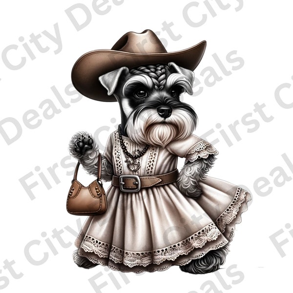 Schnauzer in Country Attire Clipart, Dog PNG, Playful Pet Art, Animal Clip Art, Dog Lovers, Schnauzer PSD  Transparent Background V1