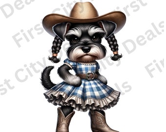 Schnauzer in Country Attire Clipart, Dog PNG, Playful Pet Art, Animal Clip Art, Dog Lovers, Schnauzer PSD  Transparent Background V2