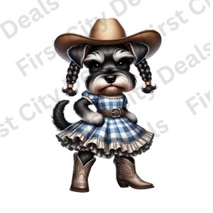 Schnauzer con atuendo campestre, imágenes prediseñadas de perro, arte juguetón para mascotas, imágenes prediseñadas de animales, amantes de los perros, fondo transparente de Schnauzer PSD V2