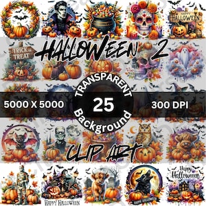 Grillige Halloween-clipartbundel 2 met schattige heksen, spoken, vleermuizen en zombies voor leuke seizoensambachten en decoratie