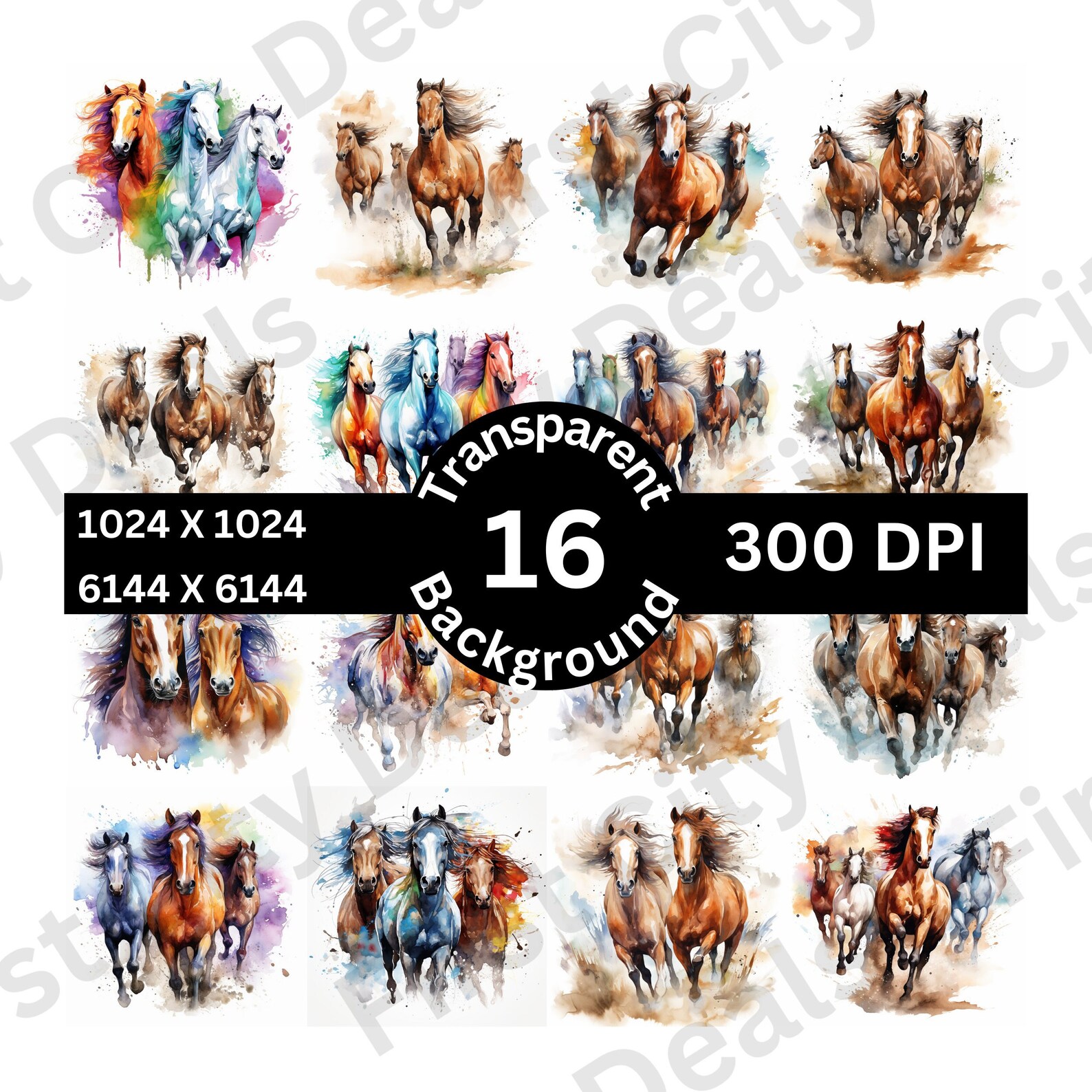 Wild Horses Watercolor Clipart: 16 PNG Horse Bundle (digital Download ...
