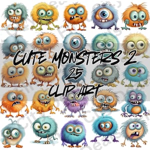 Imágenes prediseñadas PNG de un divertido monstruo peludo para la decoración de la habitación de un bebé: lindas imágenes de fantasía para hacer tarjetas y manualidades