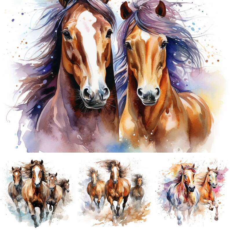 Wild Horses Watercolor Clipart: 16 PNG Horse Bundle (digital Download ...