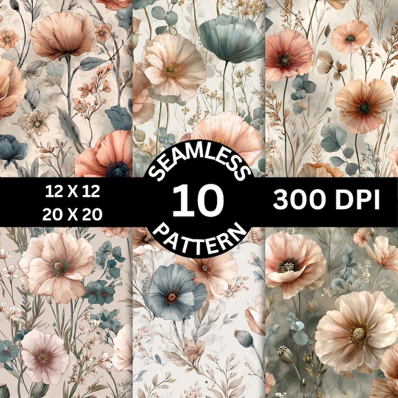Boho Floral Seamless Pattern PNG Bundle for Fabric and Crafts V1 - Etsy