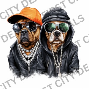 Hip Hop Pitbull & Rottweiler PNG: Dog Lover Clip Art (Digital Download)