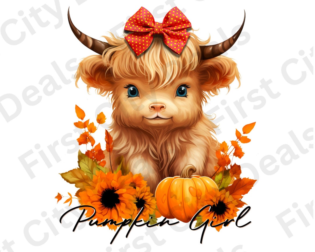 Pumpkin Girl Highland Cow PNG: Fall Sublimation Design (digital ...