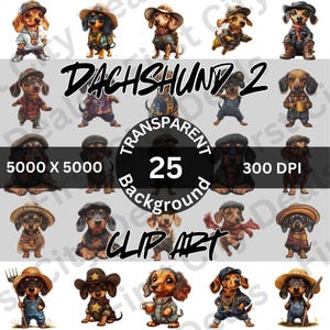 Quirky Dachshund Dog Clipart Bundle 2 - Hip-Hop Style with Caps and Gold Chain - Instant Digital Download Transparent Background