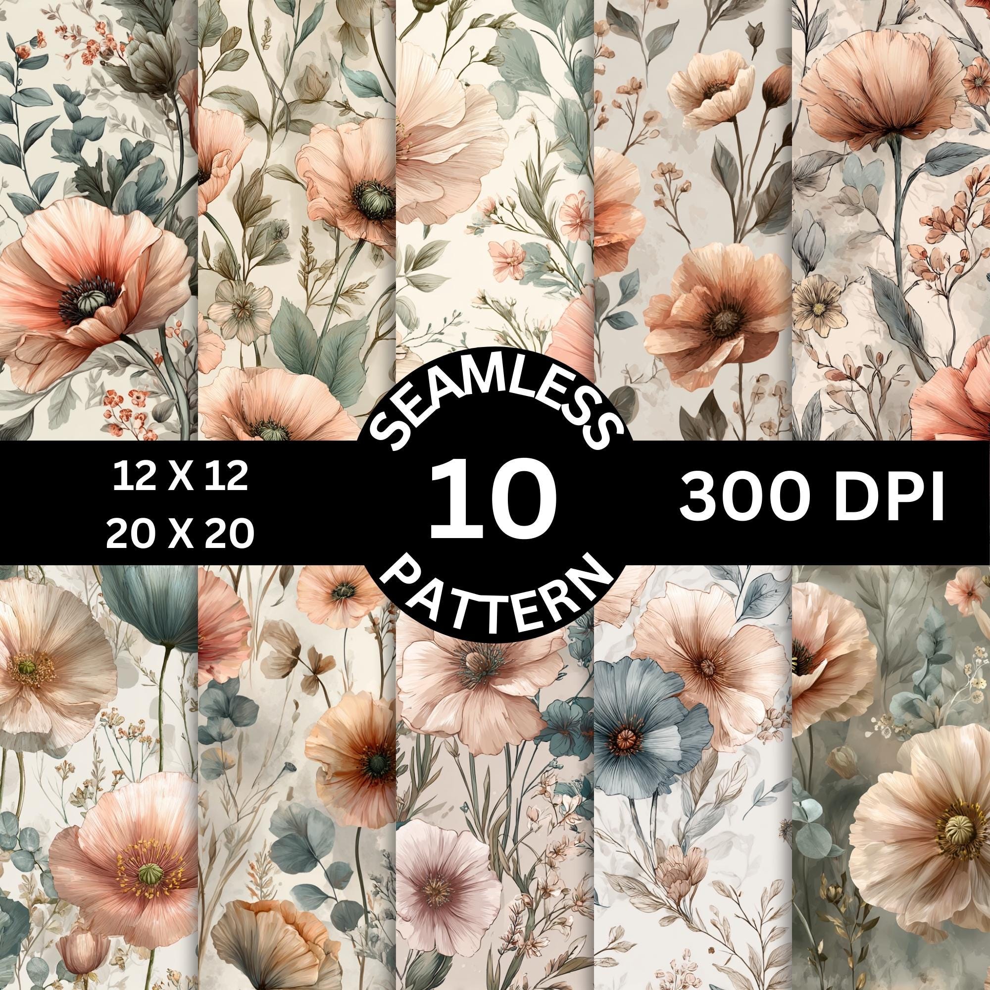 Boho Floral Seamless Pattern PNG Bundle for Fabric and Crafts V1 - Etsy
