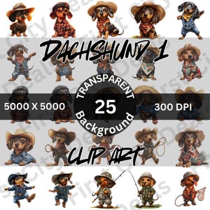 Quirky Dachshund Dog Clipart Bundle 1 - HipHop Style with Caps and Gold Chain for Fun Digital Projects