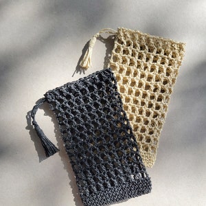 Custodia per occhiali da sole in rafia, borsa per cellulare, borsa con coulisse e nappa