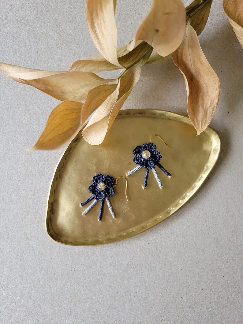 Raffia Flower Stainless Steel Earrings, Gemstone Dangles, Dangle Drop Flower Earrings, Handmade Unique Accessories image 1