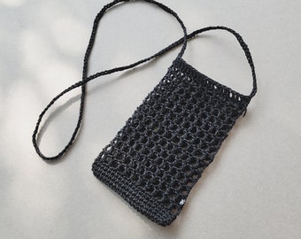 Raffia bag crossbody, cell phone bag, Sunglass case-Black