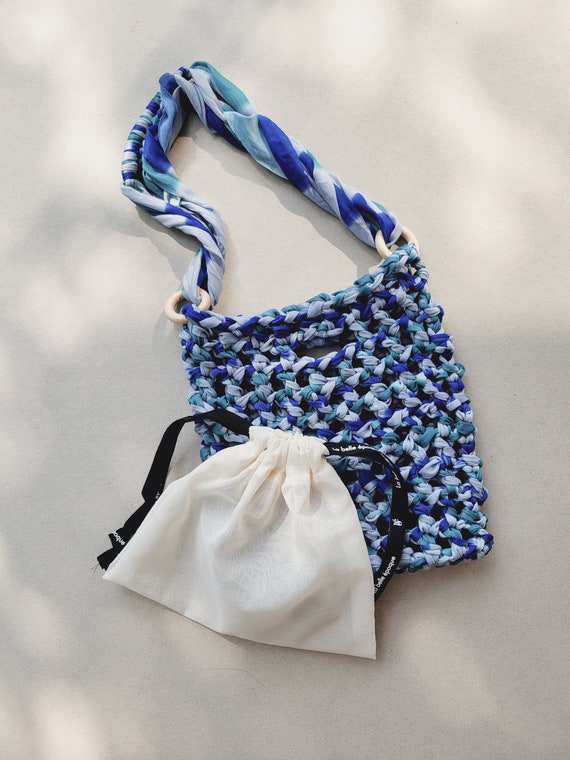 Crochet Shoulder Bag, T-shirt Yarn Bags, Minimalist, Boho Bag Crossbody-sea  Blue 