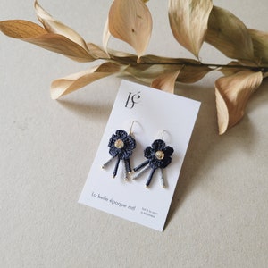 Raffia Flower Stainless Steel Earrings, Gemstone Dangles, Dangle Drop Flower Earrings, Handmade Unique Accessories image 2