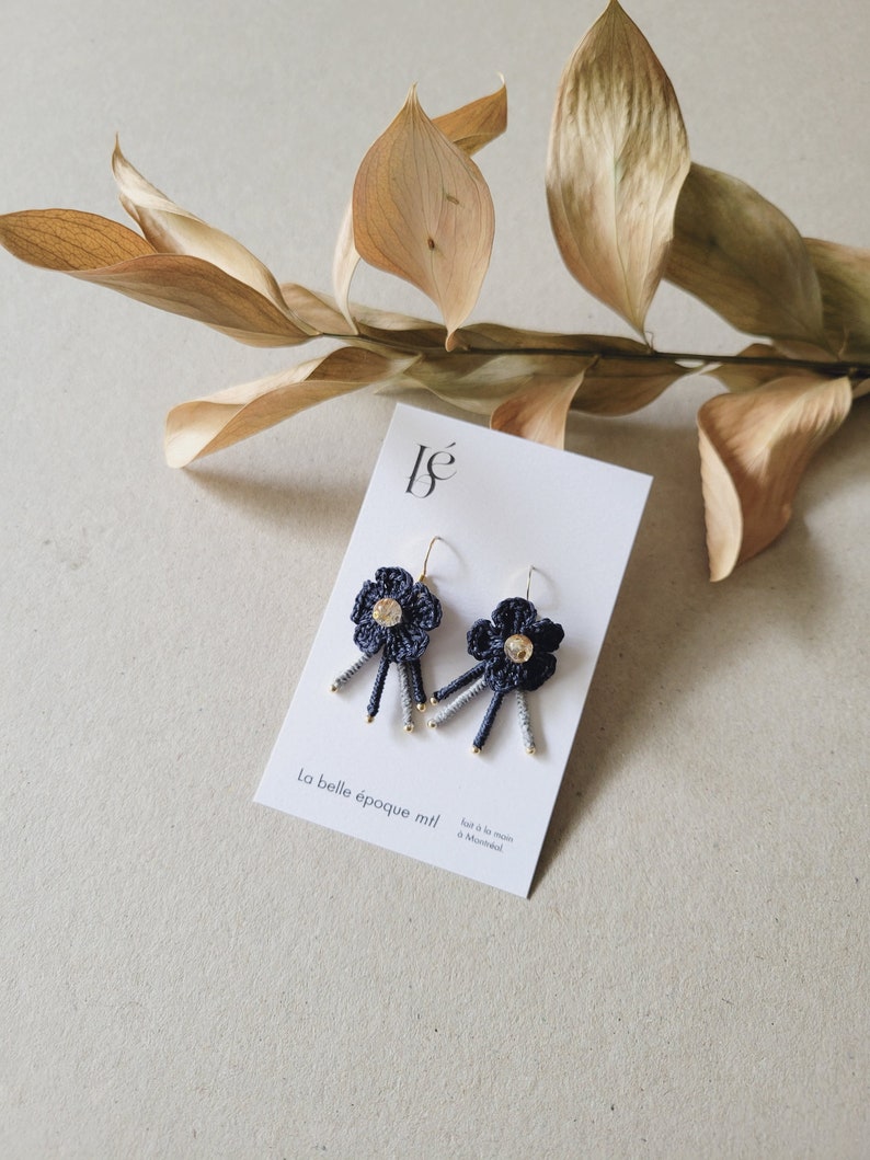 Raffia Flower Stainless Steel Earrings, Gemstone Dangles, Dangle Drop Flower Earrings, Handmade Unique Accessories image 2