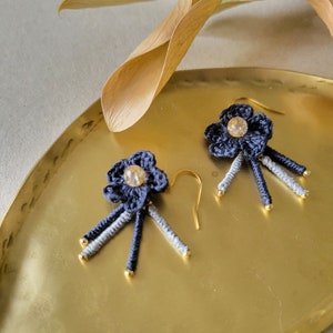 Raffia Flower Stainless Steel Earrings, Gemstone Dangles, Dangle Drop Flower Earrings, Handmade Unique Accessories image 4