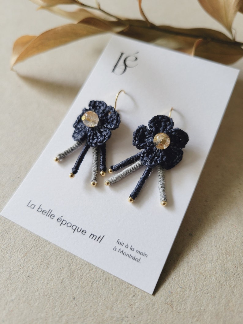 Raffia Flower Stainless Steel Earrings, Gemstone Dangles, Dangle Drop Flower Earrings, Handmade Unique Accessories image 6