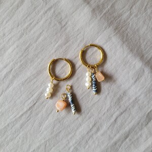Gemstone Raffia Earrings Removable Charms Stainless Steel Jewelry - Mixed Blue