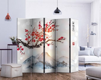 Screen - The Eastern Fuji (one) / Room Divider / Printed on both sides / wooden frame / available in 3 and 5 panels