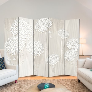 White dandelion screen - Floral room divider - Various finishes - Sturdy and beautiful screen