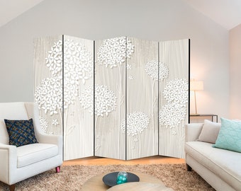 White screen with dandelions - Room divider with floral design - Various finishes - Robust and beautiful screen