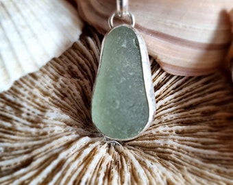 Silver Seaglass Shell Pendant, Genuine Seaglass Charm, Silver Shell, Recycled Silver, Beach Wedding Gift, Gift For Sea Lover, Coastal Gift