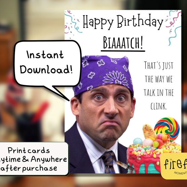 The OFFICE Prison Mike Funny Happy Birthday Card ~ 7x5 inch Instant Download