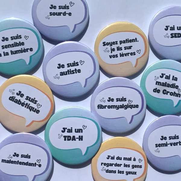 Badge à épingle pour sensibilisation handicap invisible ou maladie invisible - santé mentale - neuroatypie