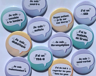 Badge à épingle pour sensibilisation handicap invisible ou maladie invisible - santé mentale - neuroatypie