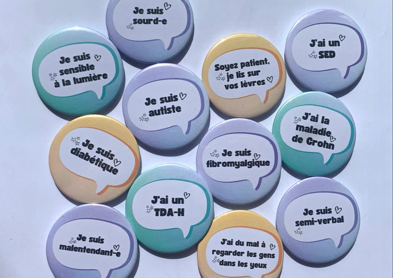 Badge à épingle pour sensibilisation handicap invisible ou maladie invisible santé mentale neuroatypie image 1