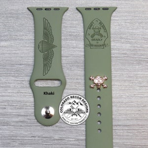 Banda militar grabada con láser con amuleto de calavera / Apple Watch Compatible 38/40/41mm, 42/44/45mm, Series 1,2,3,4,5,6,7,8