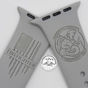 Correa de silicona grabada con láser &quot;Protégenos&quot; de bombero St. Florian / Compatible con Apple Watch de 38/40/41 mm, 42/44/45 mm, Series 1, 2, 3, 4, 5, 6, 7, 8