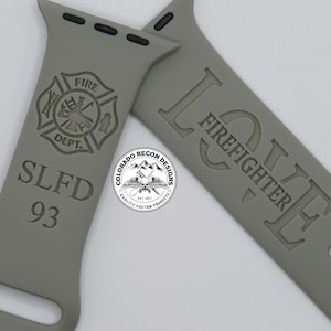 Correa de silicona grabada con láser con el mensaje &quot;Amor de bombero&quot; / Compatible con Apple Watch de 38/40/41 mm, 42/44/45 mm, Series 1, 2, 3, 4, 5, 6, 7, 8