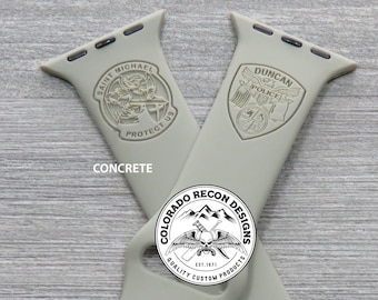 Laser Engraved Police Badge Silicone Band | Saint Michael Protect Us | Apple Watch Compatible 38/40/41mm, 42/44/45mm, Series 1,2,3,4,5,6,7,8