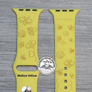 Save the Bees Laser Engraved Silicone Band / Apple Watch Compatible 38/40/41mm, 42/44/45mm, Series 1,2,3,4,5,6,7,8