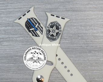 Laser Engraved Hand Painted Police Badge Silicone Band | Spartan | Apple Watch Compatible 38/40/41mm, 42/44/45mm, Series 1,2,3,4,5,6,7,8