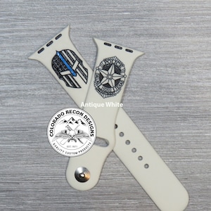 Banda de silicona con insignia de policía pintada a mano grabada con láser / Spartan / Apple Watch compatible 38/40/41 mm, 42/44/45 mm, serie 1,2,3,4,5,6,7,8