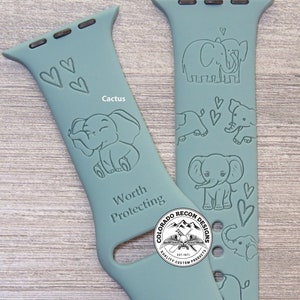 Correa de silicona grabada con láser de conservación de elefantes / Compatible con Apple Watch 38/40/41 mm, 42/44/45 mm, Serie 1,2,3,4,5,6,7,8