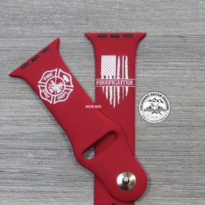 Correa de silicona grabada con láser para bomberos / Compatible con Apple Watch de 38/40/41 mm, 42/44/45 mm, Series 1, 2, 3, 4, 5, 6, 7, 8
