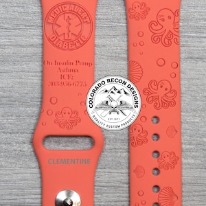 Medical Alert w/Octopus Watch Band | Apple Watch Compatible 38/40/41mm, 42/44/45mm, Series 1,2,3,4,5,6,7,8
