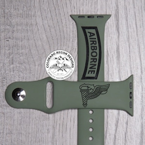 Banda de silicona grabada con láser pintada a mano de Pathfinder / Airborne / Compatible con Apple Watch 38/40/41 mm, 42/44/45 mm, Serie 1,2,3,4,5,6,7,8