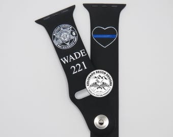 Hand Painted Laser Engraved Police Memorial Silicone Band | Apple Watch Compatible 38/40/41mm, 42/44/45mm, Series 1,2,3,4,5,6,7,8