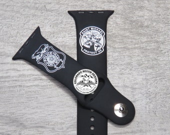Laser Engraved Hand Painted Police Badge Silicone Band | St Michael | Apple Watch Compatible 38/40/41mm, 42/44/45mm, Series 1,2,3,4,5,6,7,8