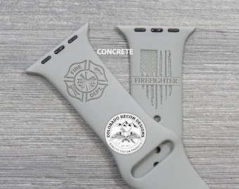 消防士レーザー刻印シリコンバンド | Apple Watch 対応 38/40/41 mm、42/44/45 mm、シリーズ 1、2、3、4、5、6、7、8