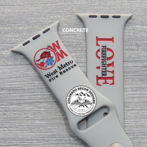 Correa de silicona grabada con láser Love Bombero pintada a mano / Compatible con Apple Watch 38/40/41 mm, 42/44/45 mm, Serie 1,2,3,4,5,6,7,8