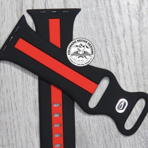 Firefighter | Thin Red Line Silicone Band | Apple Watch Compatible 38/40/41mm, 42/44/45mm, Series 1,2,3,4,5,6,7,8