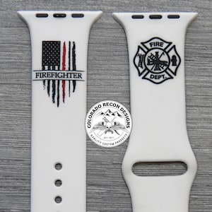 Correa de silicona grabada con láser para bomberos / Compatible con Apple Watch de 38/40/41 mm, 42/44/45 mm, Series 1, 2, 3, 4, 5, 6, 7, 8