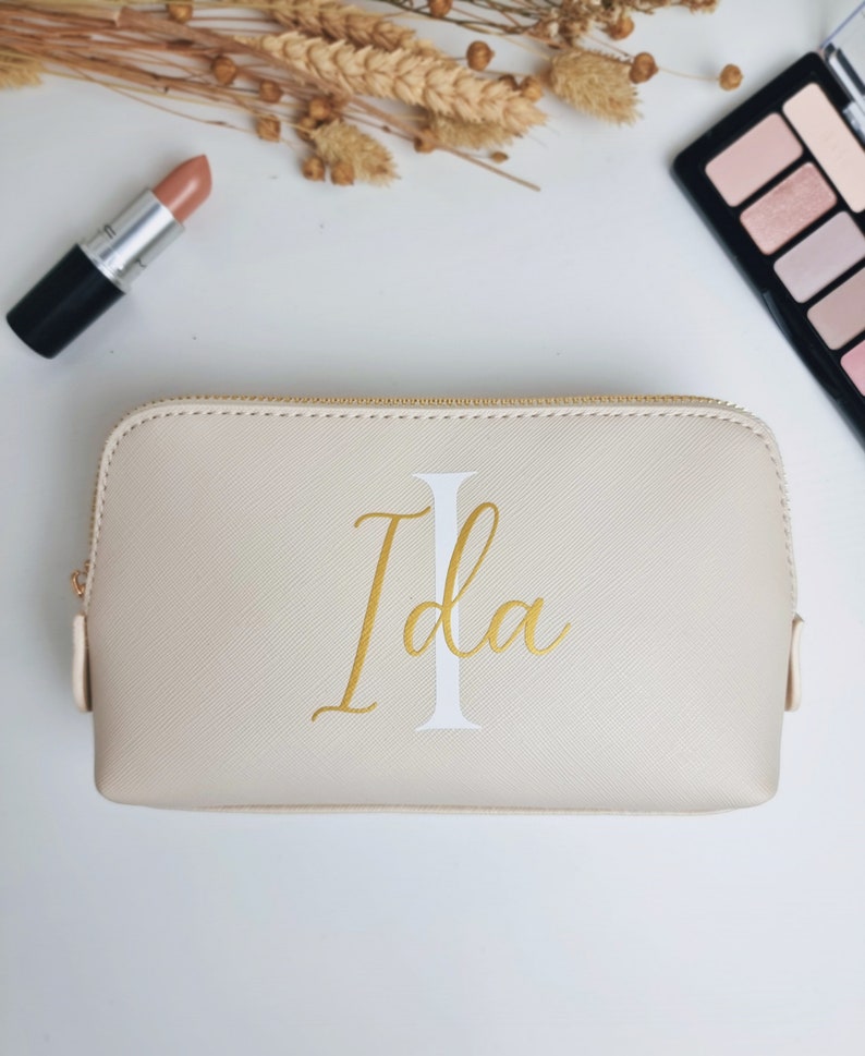 Neceser personalizado con inicial y nombre Bolsa de maquillaje Regalo para novia Regalo para esposa Bolso de tocador imagen 3