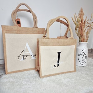 Jute bag personalized | Jute hopper with initial | Gift for wife