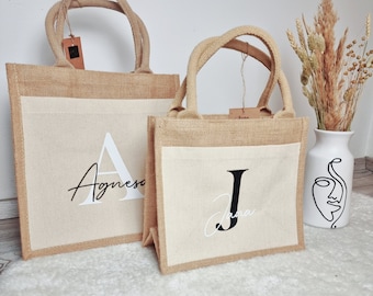 Jute bag personalized | Jute hopper with initial | Gift for wife